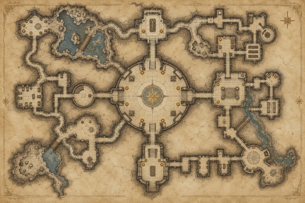 Original fantasy cartography illustration for how to design better dungeon layouts