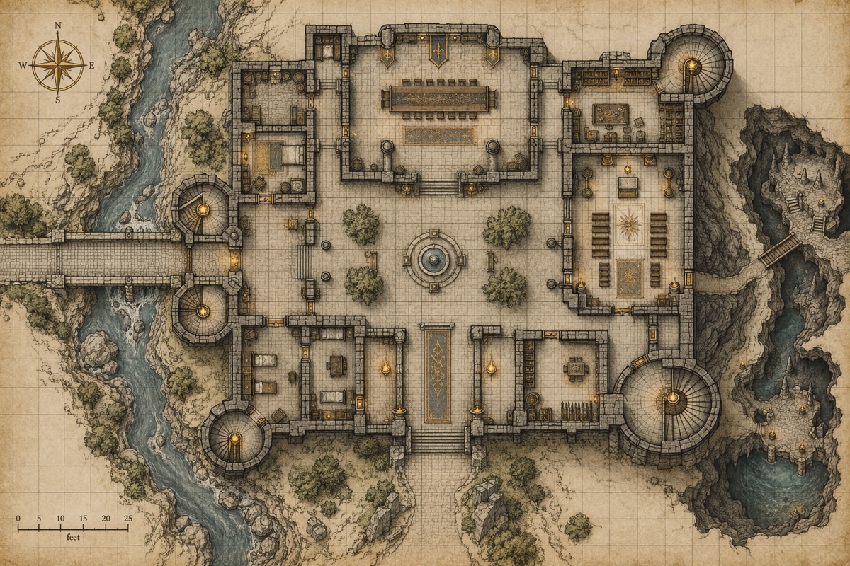 Original fantasy cartography illustration for battle map grid and scale: a practical guide
