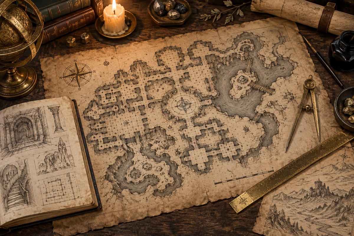 Original fantasy cartography illustration for how to choose an rpg map maker for your workflow