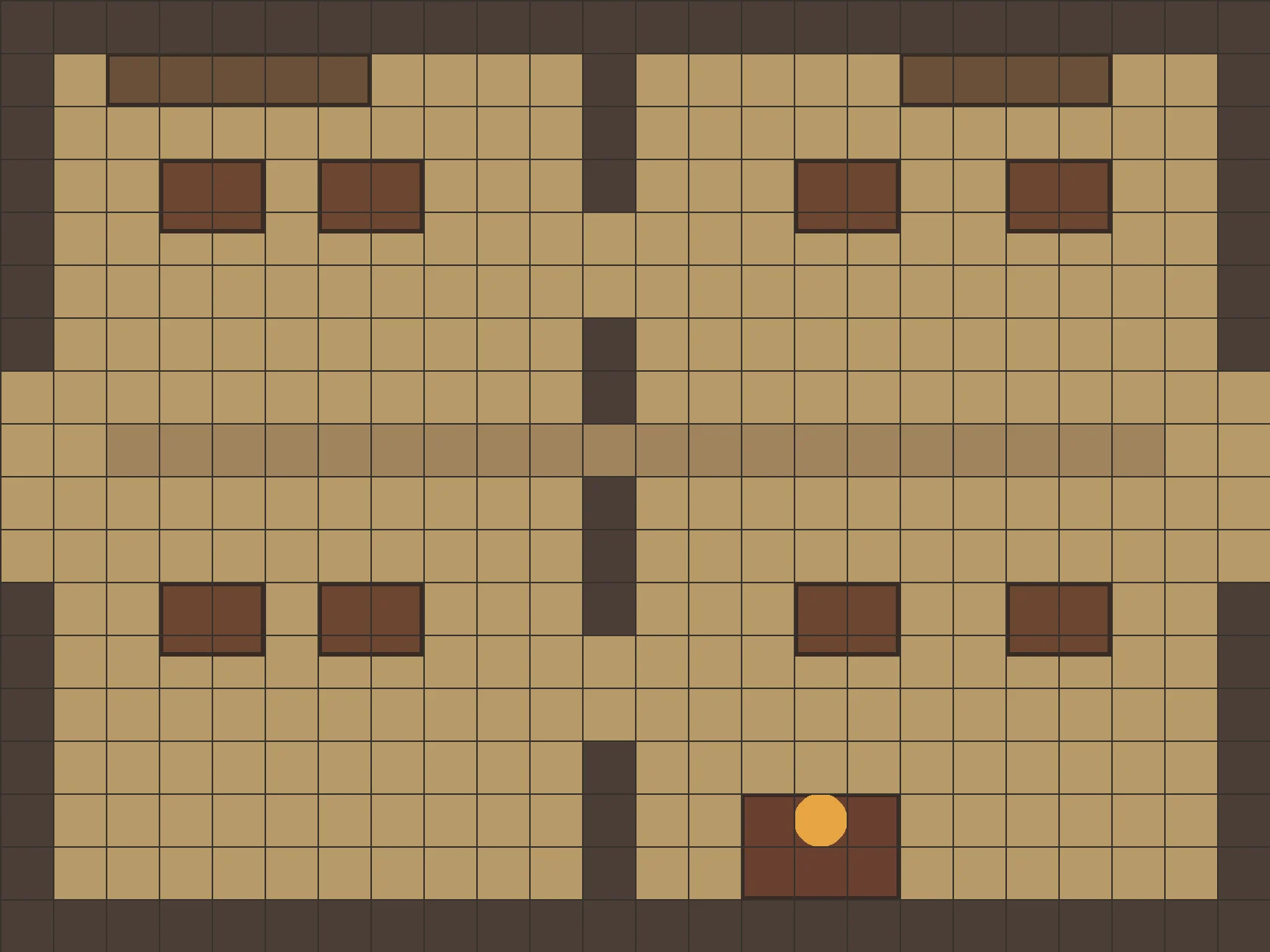 Player-safe autumn tavern battle map with a square grid