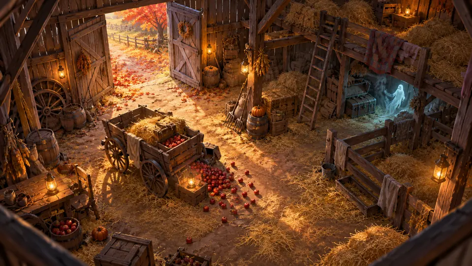 Decorative illustration of haunted barn battle map