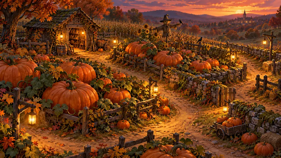 Decorative illustration of pumpkin patch battle map